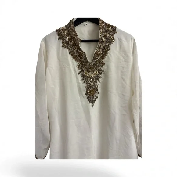 Elegant White and Gold Embroidered Women's Traditional Top - Picture 8 of 8